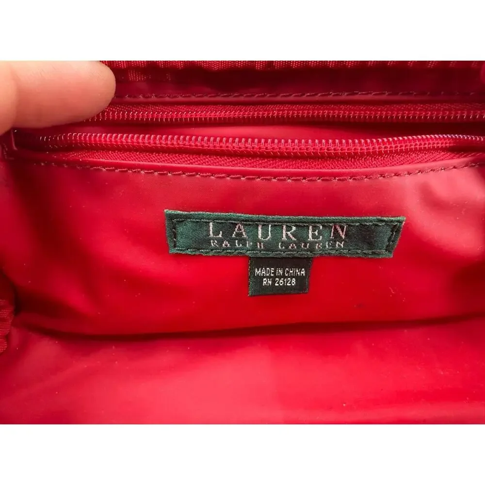 Lauren Ralph Lauren Black Red Gold Crest Zip Makeup Cosmetic Travel Bag Pouch